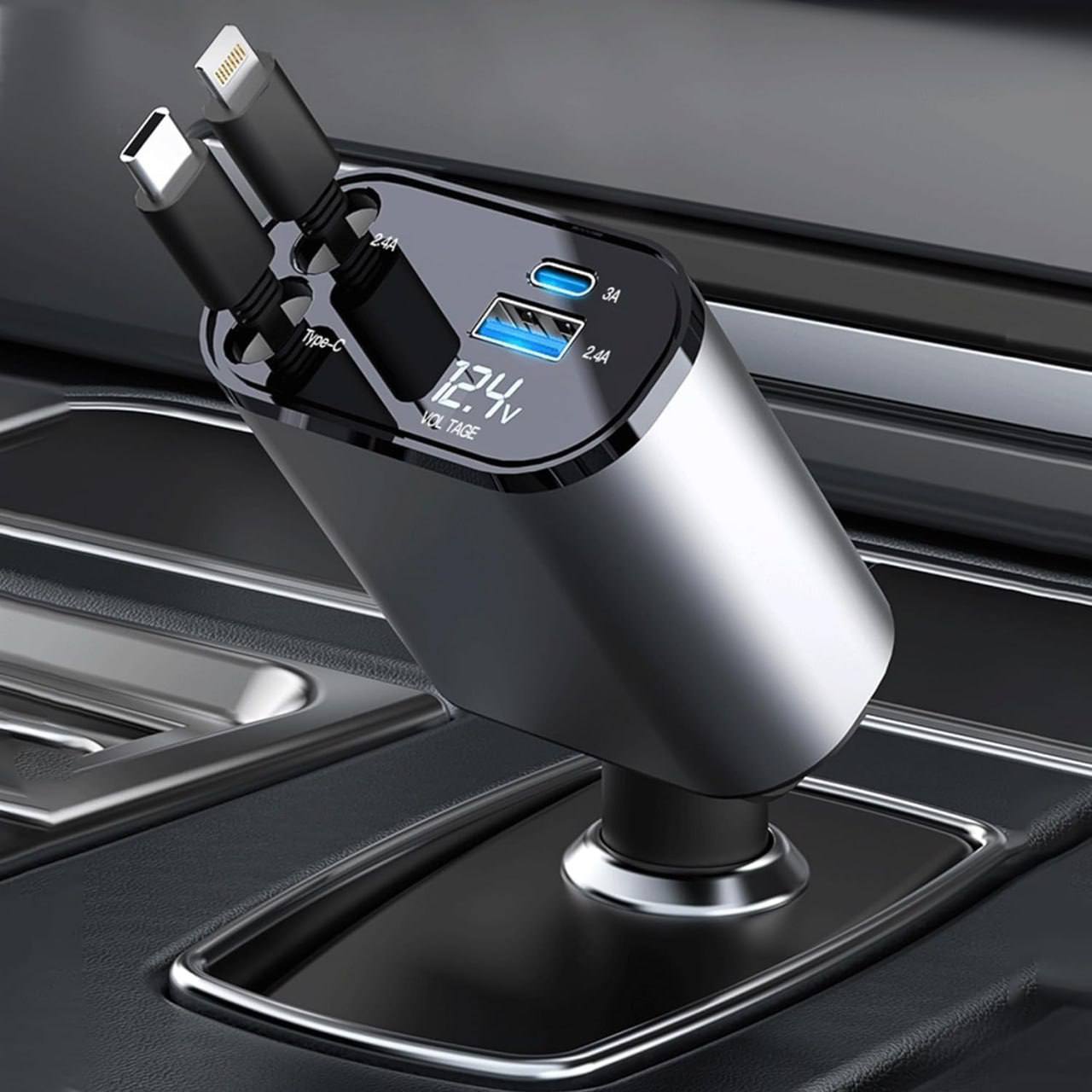 Retractable 4-in-1 Super-Fast Car Charger (120W)